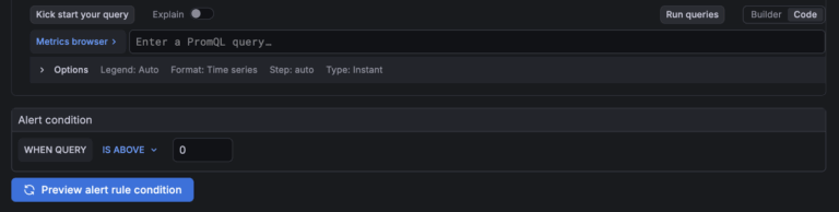 The alert creation menu